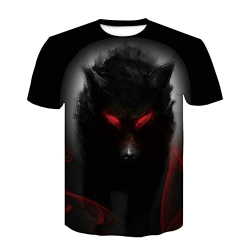 Homme Manches Courtes Couleur 3D Animal Imprimé, Treer Été Unisexe Tee Shirts Tops Col Rond Décontractée T-Shirt Respirant Casual Sports Blouse Tops S-6XL (Loup Noir,4XL) Cover