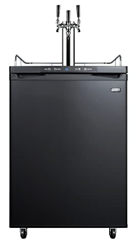 Summit Appliance SBC635MTRIPLE 24" Wide Kegerator, Black; Full-Sized Beer Dispenser; 5.6 cu.ft Capacity; Triple Tap System; Stainless Steel Floor Cover; Digital Thermostat; Automatic Defrost on Fridge.com