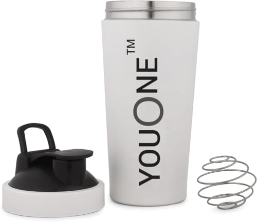 Image of YOUONE Stainless Steel Shaker Bottles For Gym - 100% Leakproof Guarantee, Ideal For Protein, Pre Workout, Bcaas & Water Bpa Free Material (White)