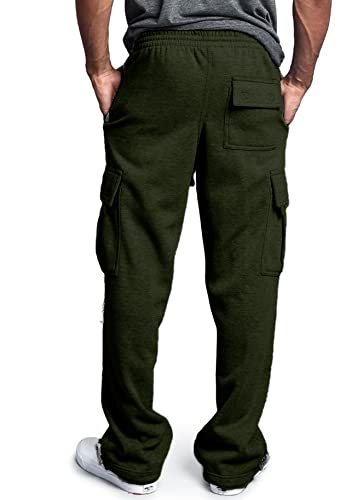 Gansanro Men's Fleece Cargo Sweatpants Drawstring Loose Fit Sweatpants For Men With Pockets Army Green #TOP6