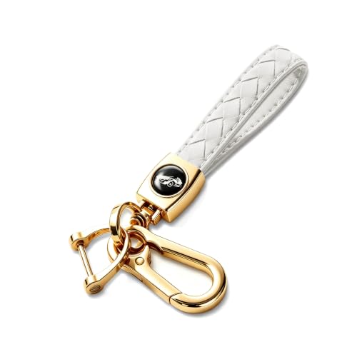 Image of Gkeygo Carabiner Keychain, Universal Heavy Duty Woven Handmade Leather Key Chain, Car Fob Key Keychains with 360 Degree Rotatable Snap Swivel and Anti-Lost D-Ring for Men and Women,Light Gold - White