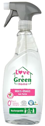 Love & Green Home Spray Nettoyant écologique multi-usages rechargeable et sans parfum - Compatible bébé. Certifié A+ par Air Label et Ecodétergent par...