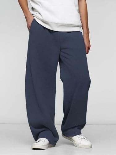 Image of Men's Baggy Sweatpants with Elastic Drawstring Waist, Breathable Wide-Leg Casual Loose Cotton Joggers Deep Pockets