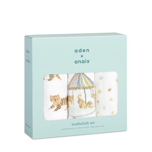 aden + anais エイデンアンドアネイ ウォッシュクロス 3枚セット 30×30cm 2022年干支 寅 タイガー モスリンコットン ループ付き 出産祝い ギフト AWCC30006Jのサムネイル