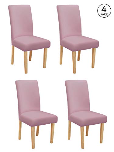 Image of Cortina Dining Chair Slipcovers | Anti Slip Chair Cover | Plain, Removable & Easy Wash | Universal Fit Super Soft Stretchy Polyester Spandex Fabric | Living Room, Kitchen, Hall | Pack of 4, Rose