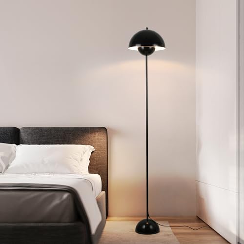 Image of Mid-Century Modern Metal Bud Floor Lamp for Home and Office, Glossy Black