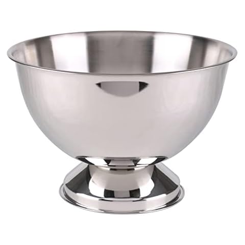 Fornord Large Champagne Cooler Stainless Steel Metal Drinks Cooler Bucket Footed Metal Punch Bowl Champagne Bowl Wine Beer Ice Bucket Bowl Party Bar, 34cm x 23cm, Silver Cover