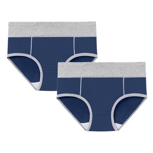 Juego de 2 bragas de algodón para mujer, cintura alta, talla grande, slips, comodidad, elástico, para mujer, vientre plano, bragas sexy y chic ropa interior, Azul oscuro, 5XL