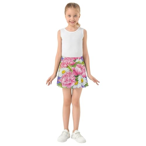 Joisal Bouquet Pink Peonies Tennis Skirts Kids Pink Cute Athletic Shorts for Girls Skorts School 4t3