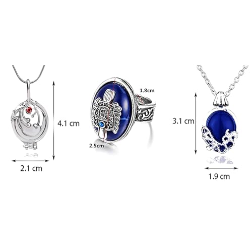 HJYZY 3 pcs The Vampire Jewelry Katherine Sapphire Crystal Necklaces Elena Gilbert Opening Vervain Locket Pendant Daylight Walking Signet Damon's Ring