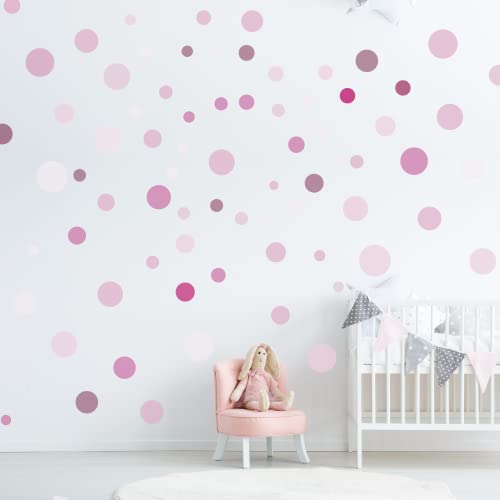 100 wandtattoo Punkte wandsticker Kreise fürs Kinderzimmer - Set Farben, Dots zum Kleben Wandaufkleber Wanddeko - Wandfolie, Kleinkinder, Erstausstattung auf Rauhfaser Lila - Flieder - Rosa - Pink