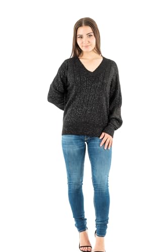 ONLY Onllucia LS V-Neck Knt Maglione Lavorato a Maglia, Black/Detail:DTM Glitter, M Donna