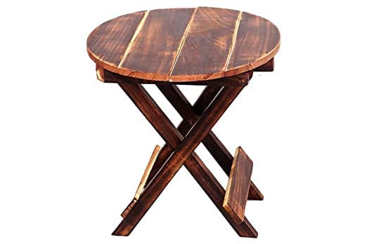 GOYAL TRADERS Wooden Round Folding Stool for Coffee Table Wood Folding Small Side Stool Table for Lamp, Books, Flower Pot (Brown)