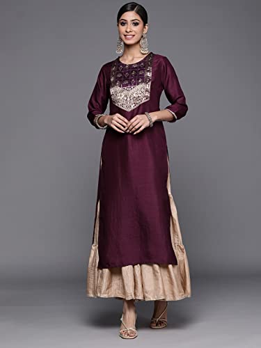 Image of INDO ERA Polyester Solid Calf Length Straight Kurta for Women (IEIEI3974)