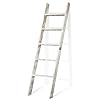 TEAKMAMA 4.0 Ft (48“) Blanket Ladder, 5-Tier Farmhouse Ladder Shelf, Farmhouse Blanket Holder, Decorative Blanket Ladder, Wall Leaning Blanket Ladders for Living Room, Bathroom, Bedroom(Rustic White)