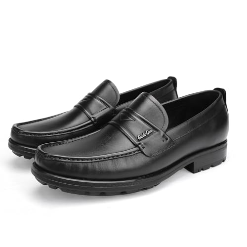 Image of Mens Leather Tassel Loafer, Classic Luxury Smooth Upper Tassel Slip-on Penny Loafer for Mens, Black