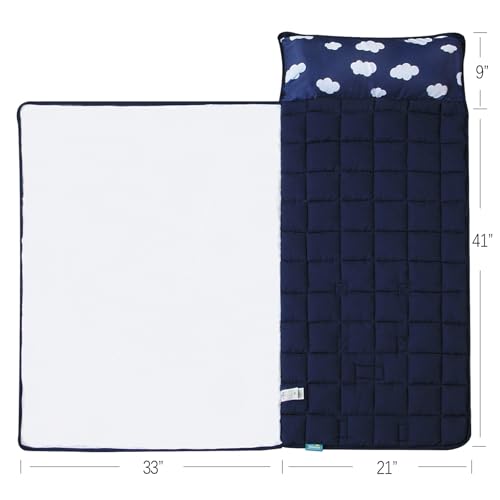 Image of Nap Mat, Toddler Nap Mat, Dark Blue, 50 inch x 21 inch | Removable Pillow and Blanket, For Daycare Preschool Kindergarten, Portable Travel Sleeping Bag, Super Soft & Cozy