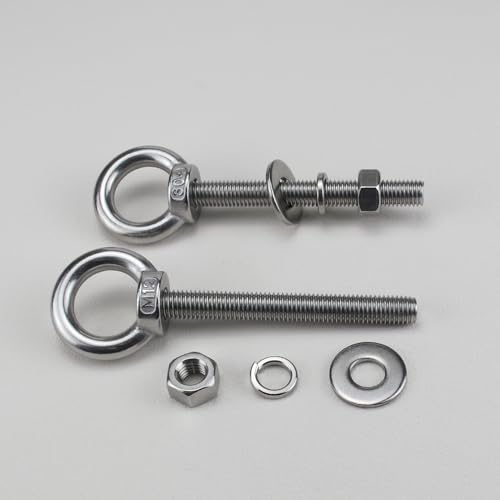 Image of M12 x 100mm Stainless Steel Eye Bolt with Nuts 2 Pack, 15 /32 inch x 4 inch Long Shoulder Lifting Ring Eye Bolt for Boat & Hanging, Heavy Duty Marine Grade Threaded Eyebolts for Tie Down Outdoor