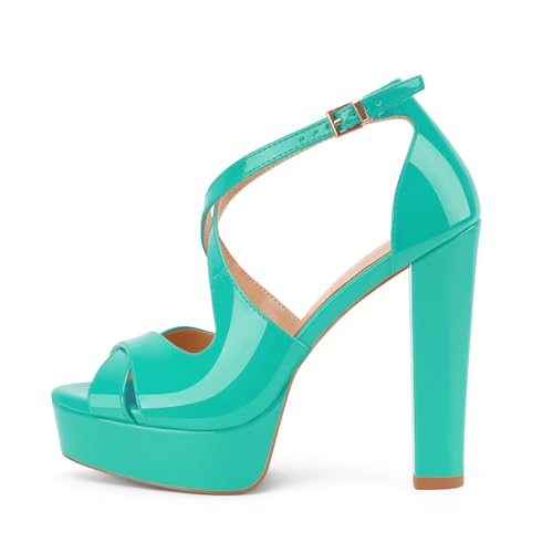 Oh Mispares Wome's Chunky Block High Heel Platform Sandals Peep Toe Sexy Crisscross Strappy Heels for Women Ankle Strap Dress Shoes for Wedding Party Evening Summer2