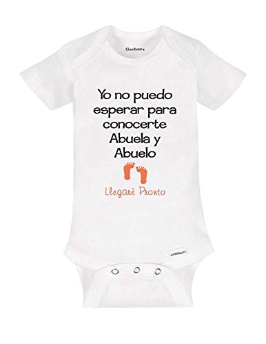 Yo no puedo esperar para conocerte Abuela y Abuelo Llegare Pronto Onesie Grandma and Grandpa (3-6 Mos, White)