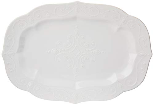 Image of Lenox Serveware, Lenox French Perle White Serving Platter, Oval Shape, 18.5-Inch, Stoneware, Dishwasher Safe, Turkey Platter for Thanksgiving, Winter Hosting, Christmas Serving (White, 1 Piece)