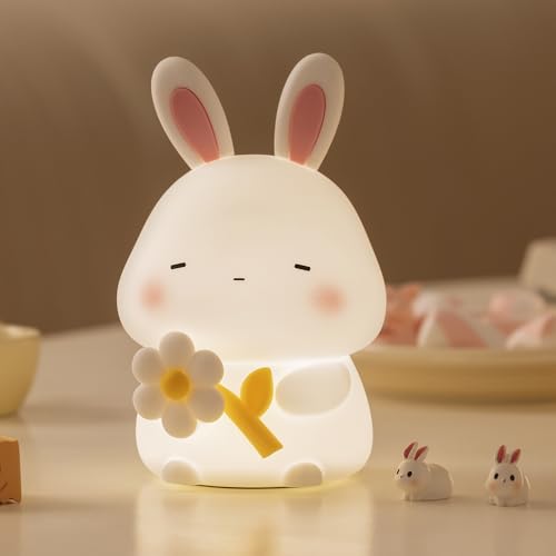 KinYiLO Bunny Night Light 3 Level Dimmable Rabbit Nursery Nightlight 1200mAh Soft Silicone Bedside Touch Lamps Cute Rechargeable Easter Bunny Gifts Room Decor