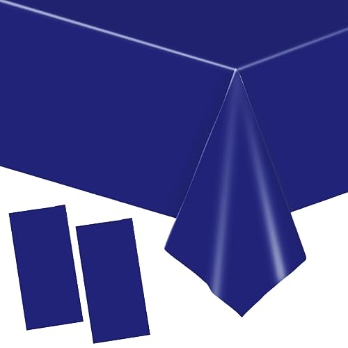 YAAVAAW 2 pièces Grand 137 * 274cm Bleu Marine Nappes Jetable,Rectangulaire Imperméables Nappe Plastique Décoration de Table pour Anniversaire de...
