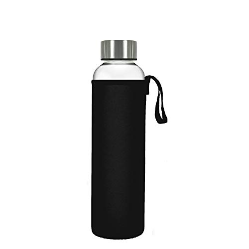 Wenburg Bouteille en verre avec couvercle en acier inoxydable 1 l, Noir , 1 l Cover