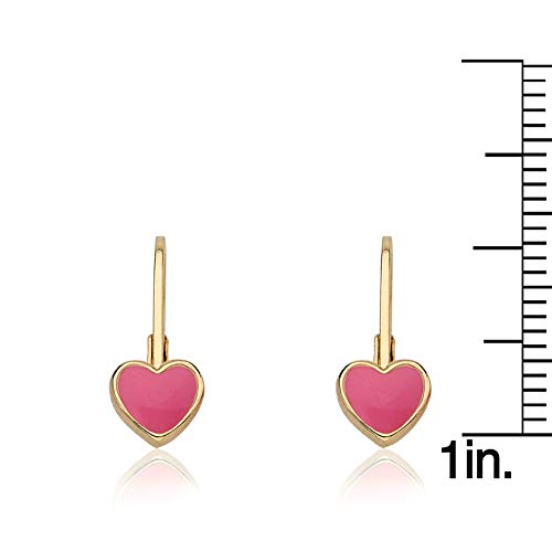 Kids Earrings - 14k Gold Plated Enamel Heart Leverback Earrings - Hypoallergenic and Nickel Free For Sensitive Ears3