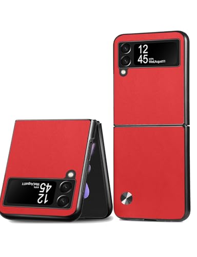 Puxssul Kunstleder für Samsung Galaxy Z Flip 3 Hülle rutschfest Elegantes Design Passgenaue TPU Stoßfest Kratzfest Einzigartige Textur HandyHülle für Samsung Galaxy Z Flip 3 (Rot)