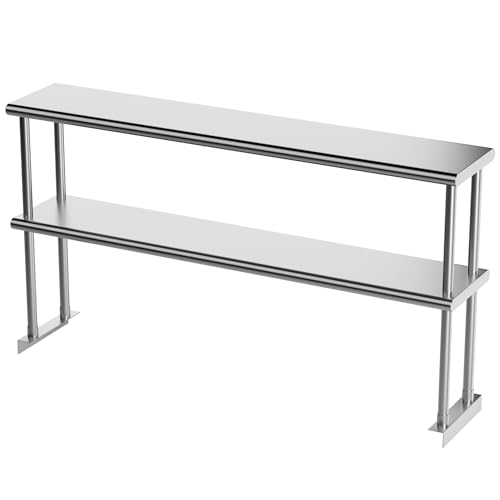 Image of Double Overshelf of Stainless Steel 12'' x 60'', Commercial 2 Tier Shelf for Prep & Work Table in Restaurant, Home and Kitchen (12x60)