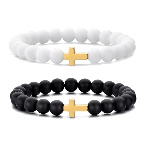 Pulsera de cuentas con cruz dorada unisex 8mm miniatura 1