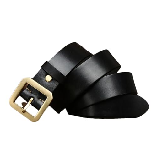 Mens Thick Genuine Leather Casual Jeans Belt 3.8CM Wide With Copper Brass Buckle Luxury Strap