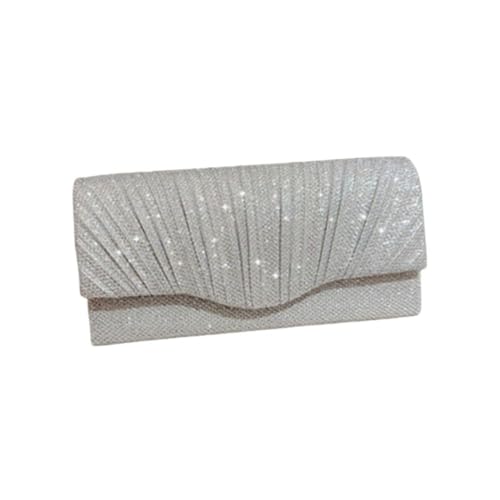 Elegante bolsa clutch com corrente de lantejoulas femininas (prata), Prata