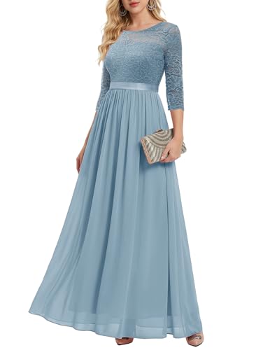 BeryLove Women Long Sleeve Formal Party Dress Lace Wedding Guest