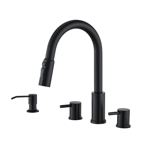 Tohlar Kitchen Faucet with Pull Down Sprayer 3 Modes High Arc Kitchen Faucets Commercial Modern Double Handle Kitchen Faucet for Sink, RV, Laundry, Farmhouse, Matte Black