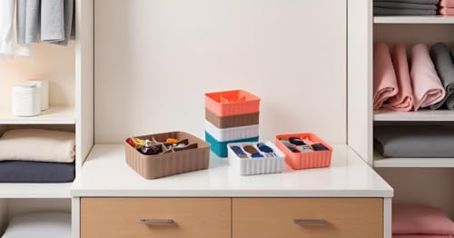 Image of Leawall 6-Compartment Wardrobe Organizer drawers organisers for Underwear, Socks, Bras, Ties, Scarves & Undergarments,storage box and organiser, Socks organizer Socks Tray (6 Pcs,Multicolor)