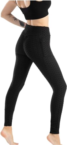 Image of Women Scrunch Booty Leggings High Waist Butt Lift Yogapants TIK Tok TightsBubble TexturedTummy Control High Waist Yoga Leggings Gym Wear for with Pocket