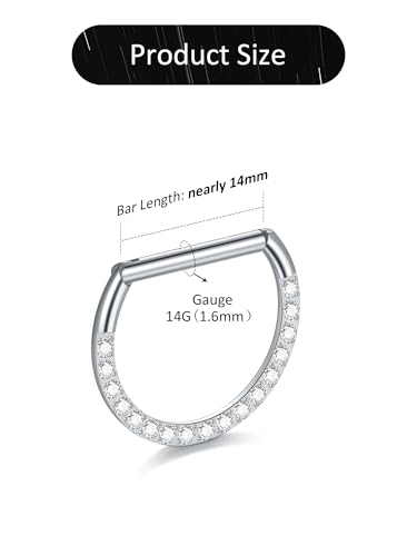 Oveta Titanium D Shaped Nipple Rings 14G for Nipple Piercing Jewelry Higned Segment Clicker Ring Hoops 11mm 12mm 14mm for Women Men, Silver Gold Black, 2PCS2