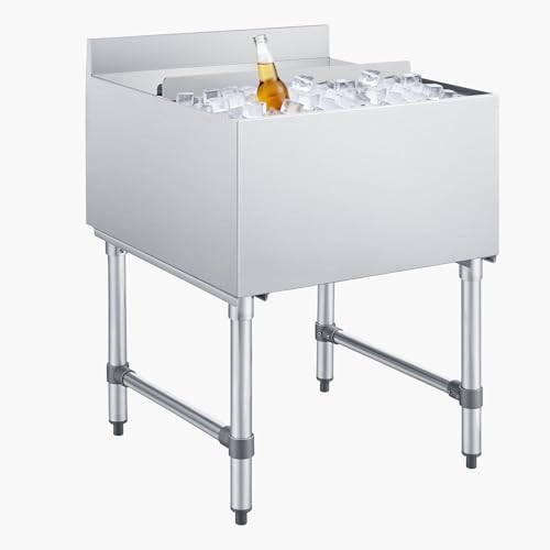 Image of VEVOR Commercial Ice Bin Stainless Steel Ice Chest with Sliding Lid, 24H Long-Lasting Insulation, Cooler Cart Cocktail Unit for Bar Restaurant Pub, NSF, 24 Inch