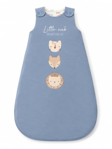 Image of TuddyBuddy Baby Cotton Wearable Quilted Sleeping Bag Blanket 1.5 Tog with 2 Way Zipper Closure | Ideal for Babies & Kids Hypoallergenic Fabrics | (Little Cub - Smokey Blue, 0-6 Months)