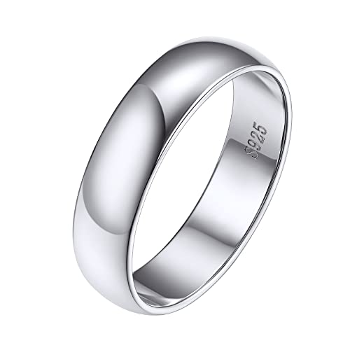 Image of Wedding Band Rings for Male Women Sterling Silver Sturdy Polished Finger Ring Bands