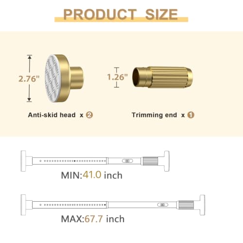 Image of Gold Tension Curtain Rod 41-67 In, Curtain Rod No Drilling for Window or Bathroom,Outdoor Tension Rods for Patio, Heavy Duty Shower Rod,Rod Diameter 1.26In-One-bond stretching