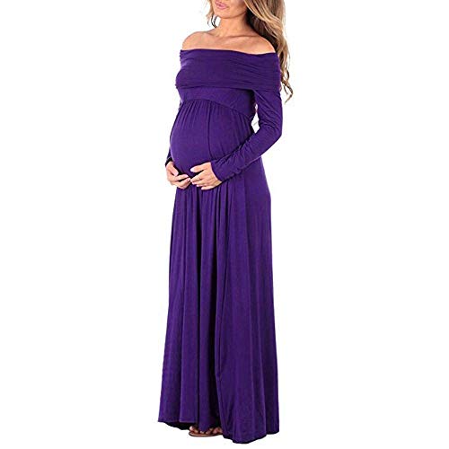 Mujeres Vestidos Largos Embarazo De Maternidad Color Sólido Fuera Vintage Del Vestido Hombro Fotografía Vestido De Manga Larga Vestido De Cóctel Formal Vestido De Noche Primavera Otoño Otoño Vestido D