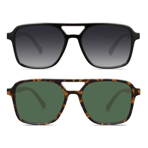 Image of GRFISIA Retro Aviator Sunglasses for Women Men Trendy Rectangle Womens Mens Sun Glasses Shades for Driving Vacation UV400
