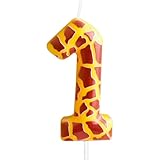 Number 1 Birthday Candles, Metallic Design Giraffe Themed Printing Number Candles, Safari Jungle Wild Animals Cake Toppers, for Boys and Girls Birthday Party Anniversary Celebration Supplies