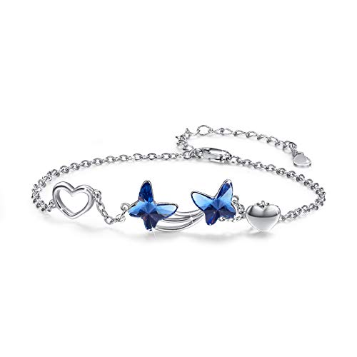 MEDWISE Butterfly Crystal Bracelet 925 Sterling Silver Butterfly Bracelets Mom Daughter Bracelets Butterfly Jewelry Christmas Gifts for Women Daughter