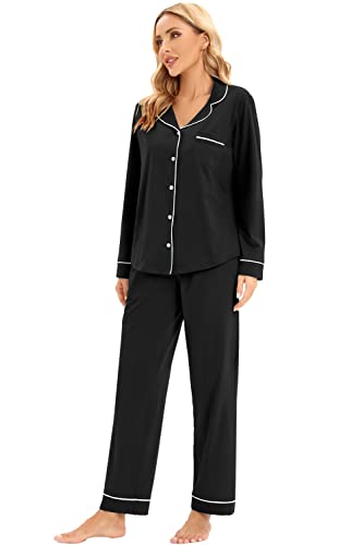 Image of LUBOT 100% Cotton Pajamas for Women Pajama Set Soft 2 Piece Sleepwear PJ Set Long Sleeve Knit Button Cozy Loungewear XS-XXL