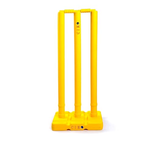 Image of Ciko Junior and Senior Hard Plastic Cricket Wickets Set for Kids for Age Group 3 to 10 Years (3 Piece Wickets, 2 Bails, Base, 20 inch and 30 inch Wickets Length (10+ to Adult)