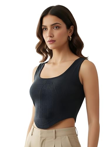 Image of Leriya Fashion Women Solid Polycotton Ribbed Sleeveless Tank Top | Scoop Neck Slim Fit Stretchable Casual Top for Women | Summer Basic T-Shirt Blouse for Girls, Office, Gym